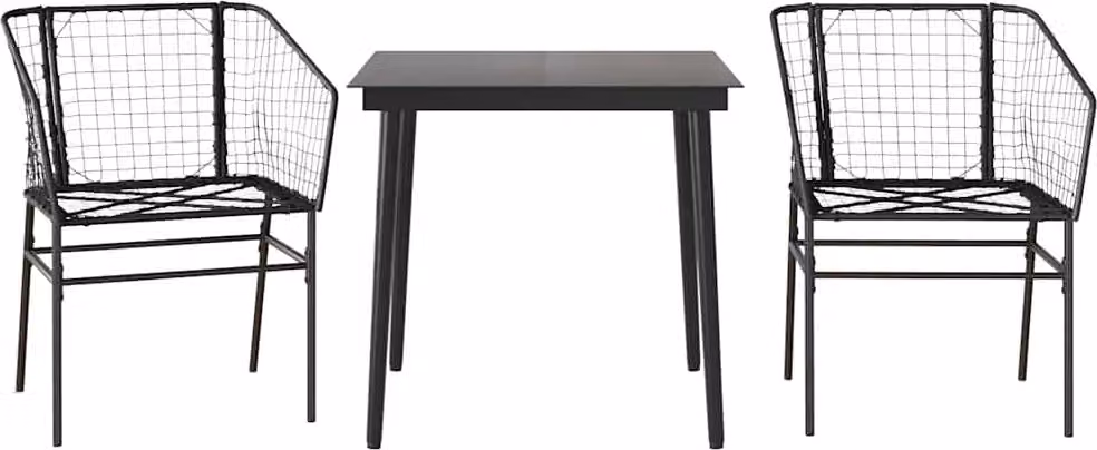 Set Mobili da Pranzo per Giardino 3 pz Nero Polyrattan Vetro