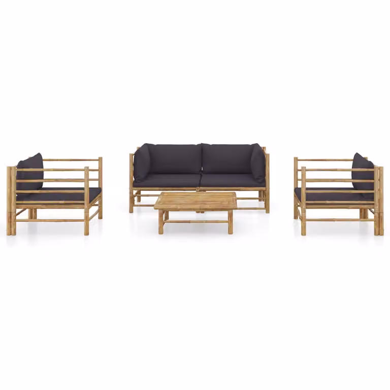 set di 5 pezzi per salotto da giardino con cuscini in bambù grigio scuro