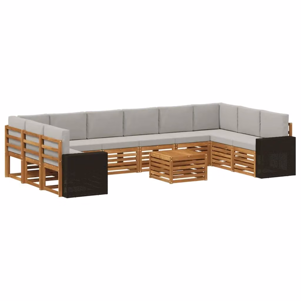 Set di divani da esterno vidaXL in legno di acacia con cuscini, beige e grigio – 2
