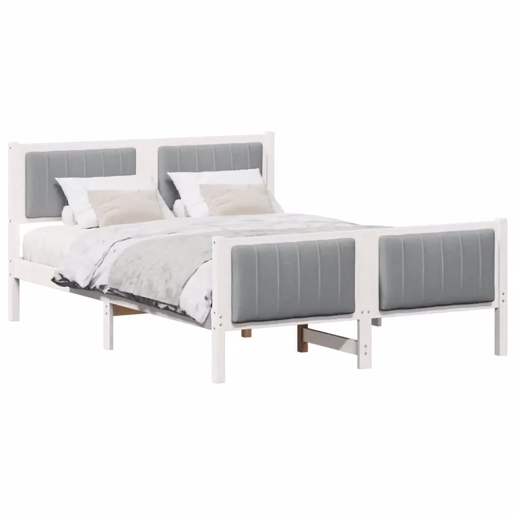 Struttura del letto moderna vidaXL in legno di pino e tessuto, Bianco e Grigio, 140 x 190 cm – 2