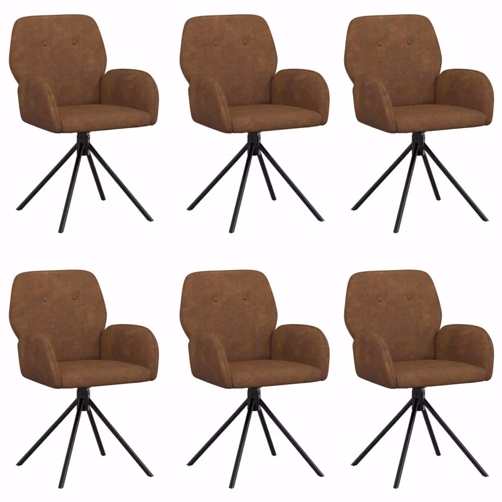 Set di 6 sedie da pranzo girevoli vidaXL in ecopelle marrone con braccioli e base in metallo – 2