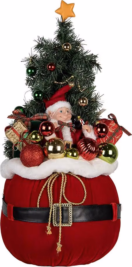 Clayre & Eef Decorazione natalizia con illuminazione a LED Albero di Natale Ø 30x70 cm Rosso Sintetico