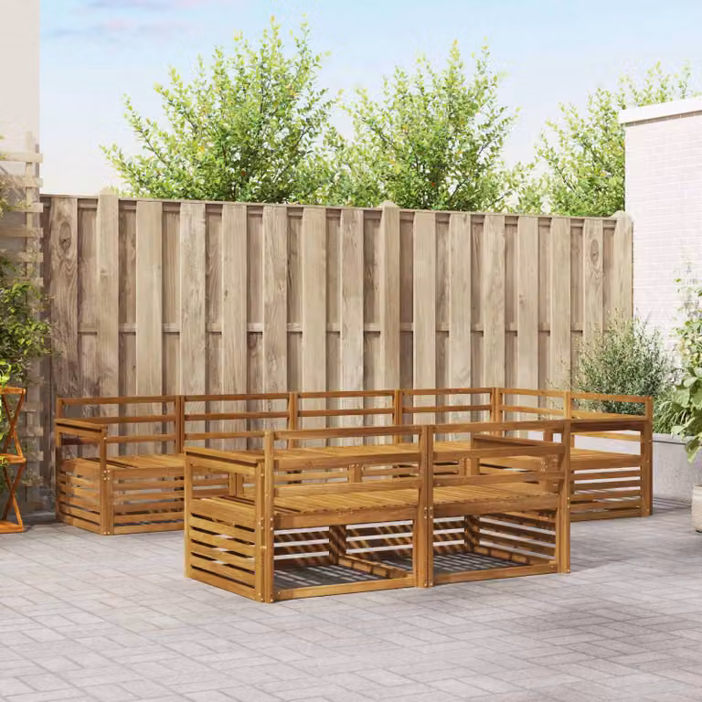 Set di divani da esterno vidaXL in legno di acacia massello marrone con cuscini, composizione a L da 7 pezzi per giardino e terrazza