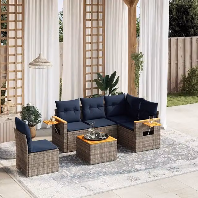 Set Divani da Giardino 6 pz con Cuscini Grigio in Polyrattan 3226824