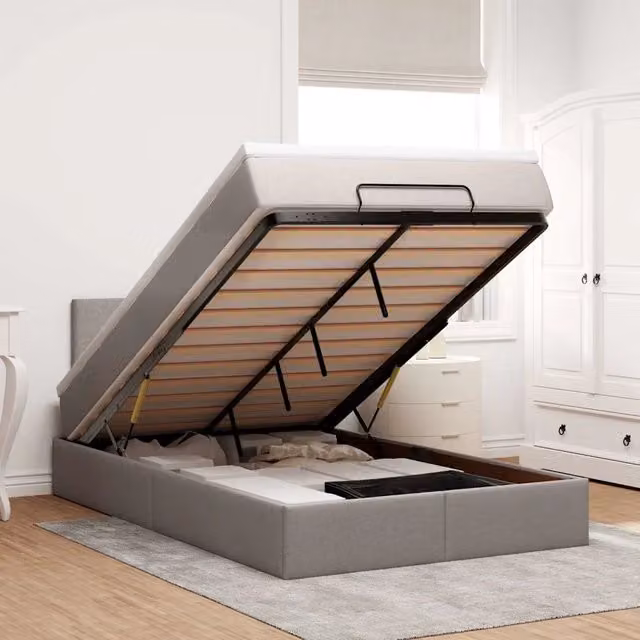 Letto con contenitore a sollevamento vidaXL in tessuto con materasso, colore tortora, L/P/H: 120 x 200 cm