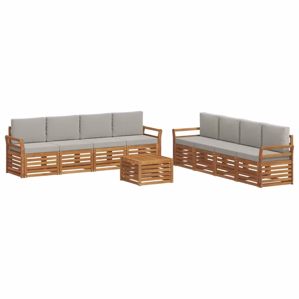 Set di mobili da giardino vidaXL in legno di acacia con divano a 3 posti, poltrone e tavolino da caffè, colore beige e grigio – 2