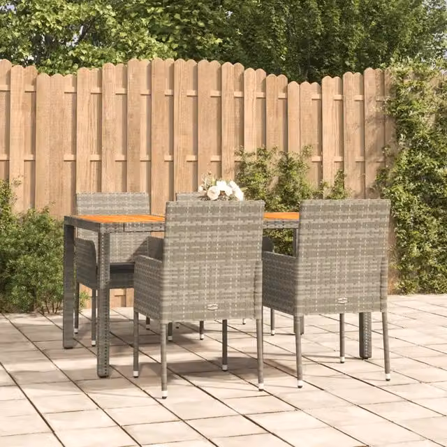 Set da Pranzo da Giardino 5 pz con Cuscini in Polyrattan Grigio 3185019