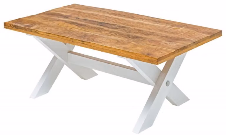 Tavolino in stile country Casa Padrino colori naturali / bianco 110 x 60 x H. 45 cm - Tavolo da soggiorno in legno massiccio fatto a mano - Mobili da soggiorno in stile country