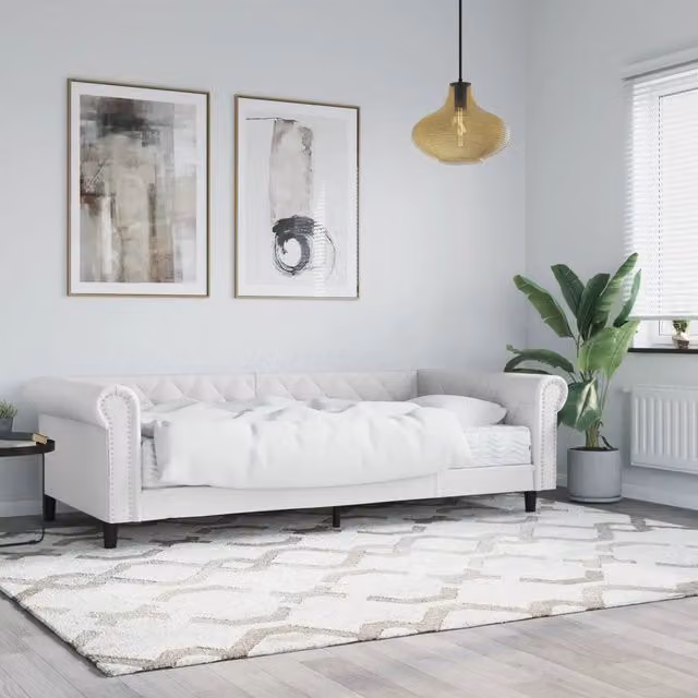 Divano Letto Moderno vidaXL in Similpelle Bianco con Materasso in Schiuma L/P: 90 x 200 cm – 1