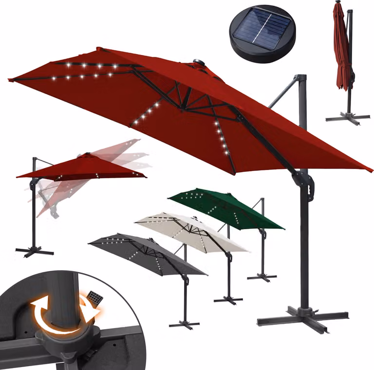 Jayseuw 3M ombrellone quadrato con manovella, protezione UV50+ rosso