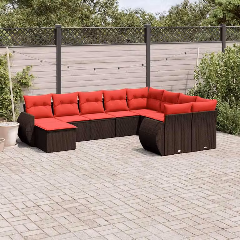 Maison Exclusive - Set da giardino 10 pezzi con cuscini, marrone, polyrattan