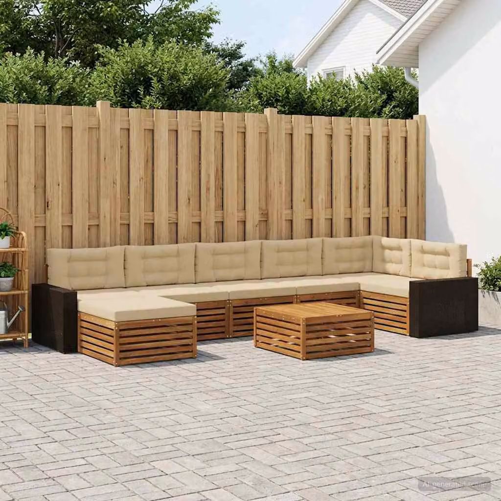 Set di divani da esterno vidaXL 8 pz in legno di acacia con cuscini, colore beige e marrone