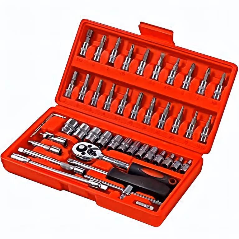 Set di 46 pezzi, contenente una chiave a cricchetto e un set di chiavi a bussola da 1/4 di pollice