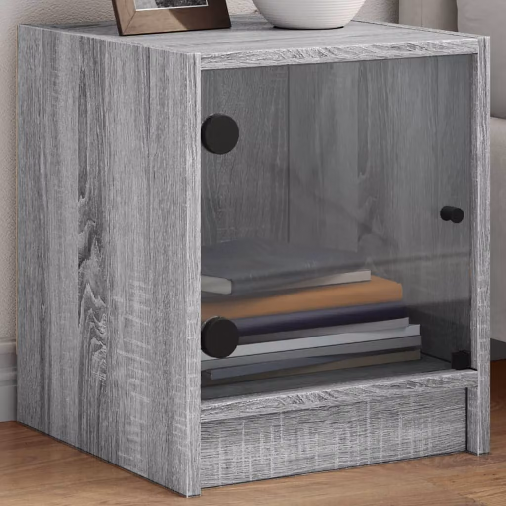 Set di 2 comodini vidaXL con ante in vetro, colore grigio Sonoma, L 35 cm x P 37 cm x H 42 cm