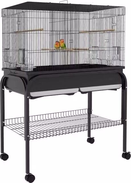 Gabbia per uccelli Minimal con ruote in metallo nero H: 119 cm, L: 85 cm, P: 49 cm
