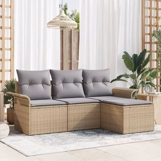 Set Divano da Giardino 4 pz Beige polyrattan 3353979