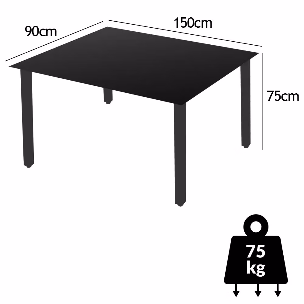 Tavolo da giardino rettangolare Casaria in alluminio verniciato argento e vetro nero L: 150 cm, P: 90 cm, H: 75 cm – 3