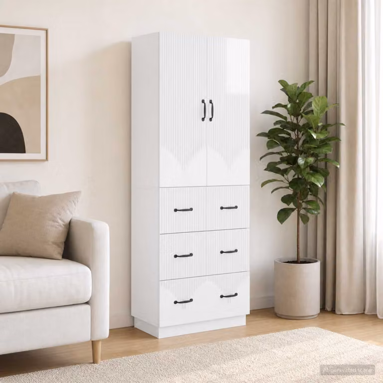 Set di 2 armadi bianchi moderni vidaXL con ante scorrevoli e cassetti, L/P/H: 66 x 34,5 x 87 cm