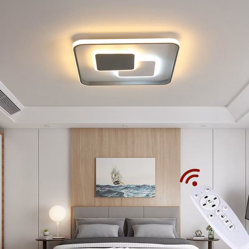 Eurotondisplay Plafoniera LED Plafoniera 9641-FX,46x46 cm max 122W con telecomando Colore luce/luminosità regolabile dimmerabile Paralume acrilico bianco/grigio Montatura in metallo A+