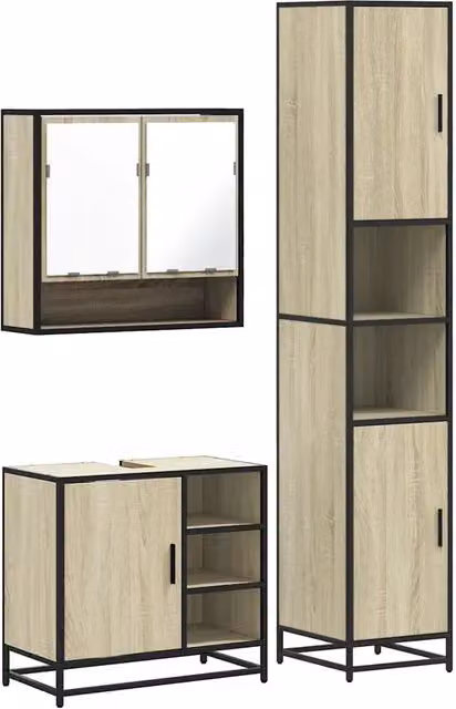 Set Mobili da Bagno | Armadio da bagno 3 pz Rovere Sonoma in Legno Multistrato