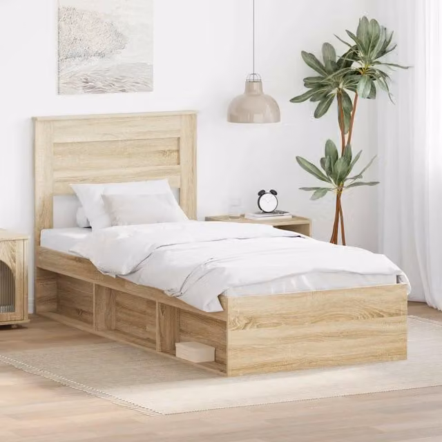 Struttura del letto moderna vidaXL in legno color marrone con contenitore laterale L/P/H: 100 x 200 x 210 cm