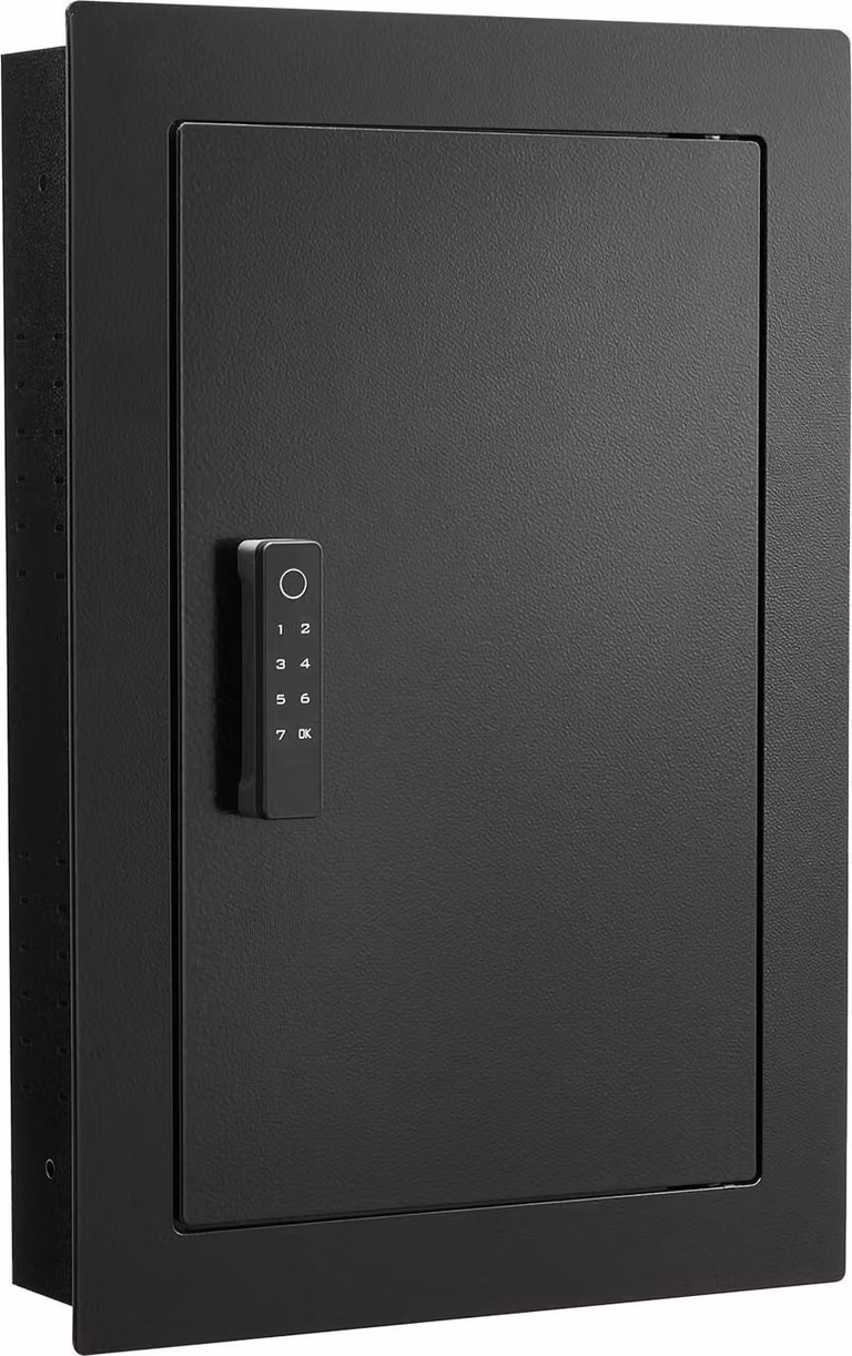 Cassaforte da parete, cassaforte da parete nascosta a 3 livelli con impronta digitale, password, chiave e manopola girevole, scatola da incasso in acciaio laminato a freddo Q235 con ripiani regolabili e portachiavi per denaro, gioielli, passaporto, docume