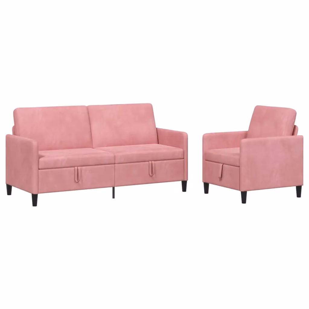 Set di divani moderni vidaXL con contenitore e seduta sollevabile, composto da divano a 3 posti, divano a 2 posti e poltrona, rivestimento in tessuto rosa e nero con coperture rimovibili e cuscini inclusi – 2