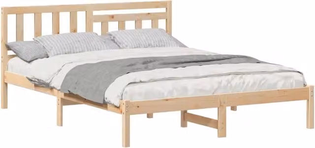 Letto matrimoniale moderno in pino massello marrone L: 150 cm, P: 200 cm, H: 80.5 cm – 1