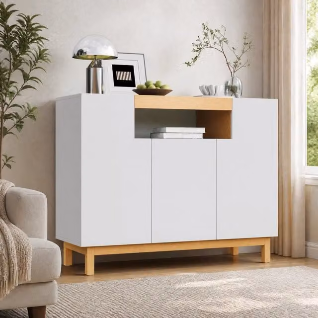 Credenza moderna bianca con finitura opaca in MDF per soggiorno, camera da letto o sala da pranzo L: 96 cm, P: 42 cm, H: 46 cm