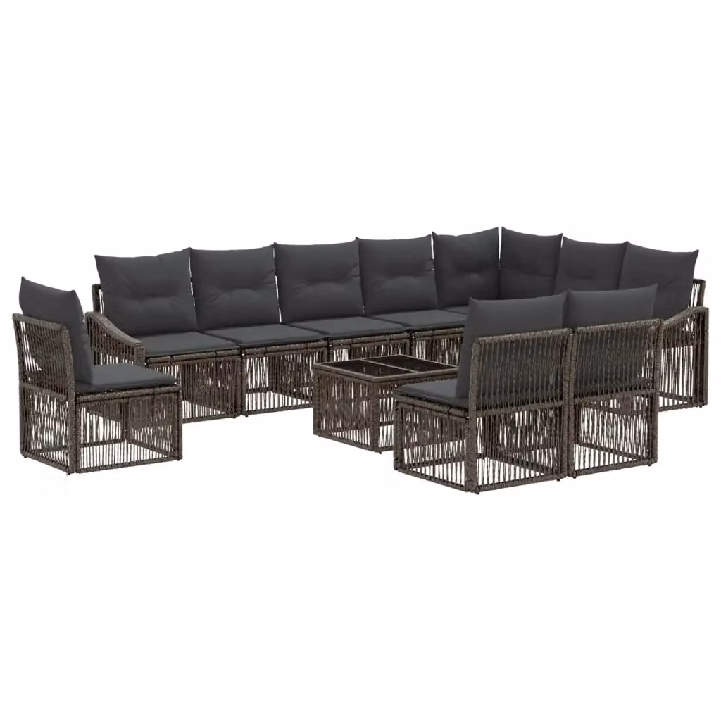 Set Divano da Giardino vidaXL a forma a U in Polyrattan Grigio con Cuscini e Tavolino – 2