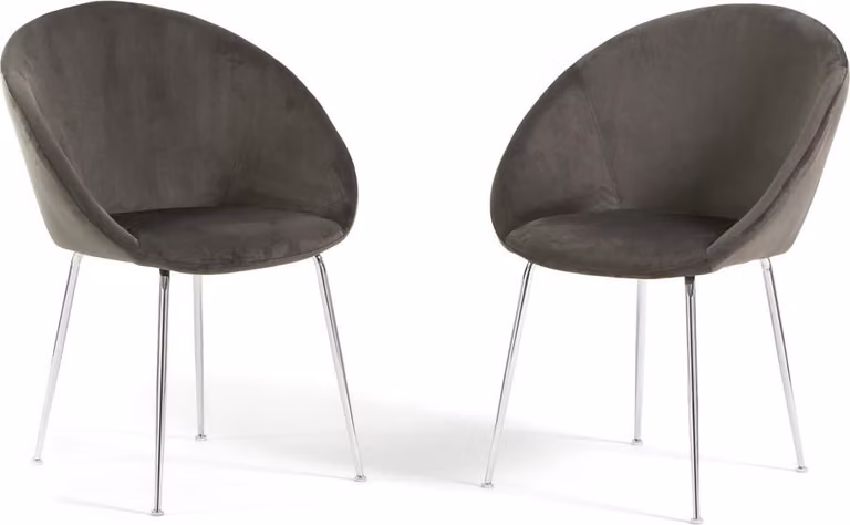 Set di 2 sedie da interno in tessuto imbottito con gambe in metallo - design elegante e confortevole per sala da pranzo, cucina, camera da letto, bar e ristorante - IRIS - Grigio scuro/argento