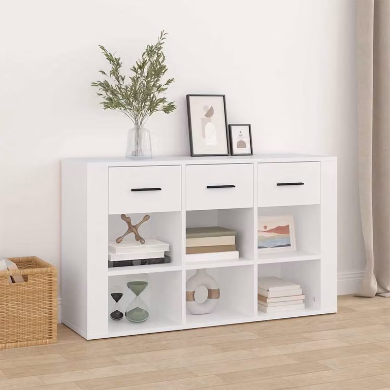 Credenza bianca vidaXL in legno multistrato con design classico e finitura opaca L 100 cm x P 30 cm x H 59,5 cm