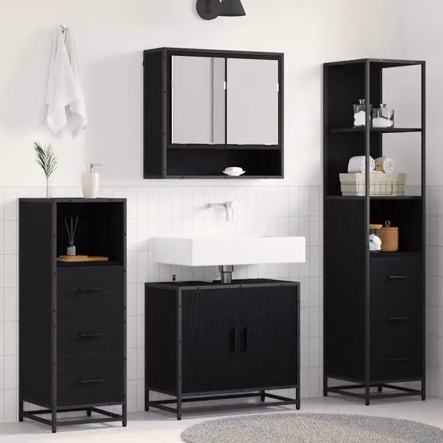Set di mobili per il bagno 4 pz Rovere Nero 65 x 33 x 60 cm 3402511