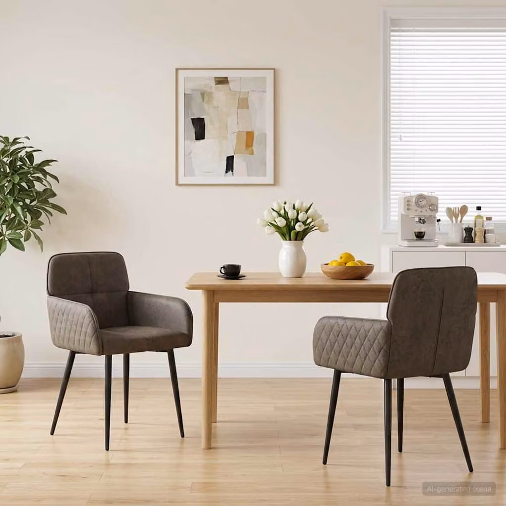Set di 2 sedie da pranzo vidaXL in pelle sintetica grigio scuro con braccioli e struttura in metallo