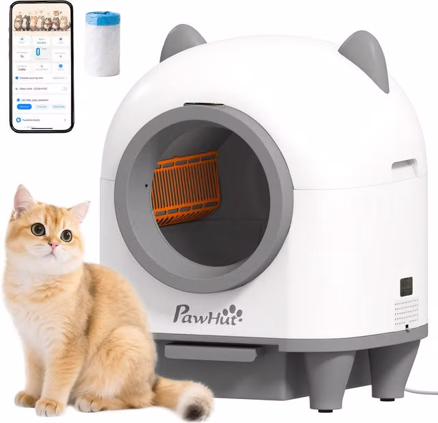 Lettiera per gatti autopulente PawHut con controllo tramite app e capacità di 80 L, colore bianco