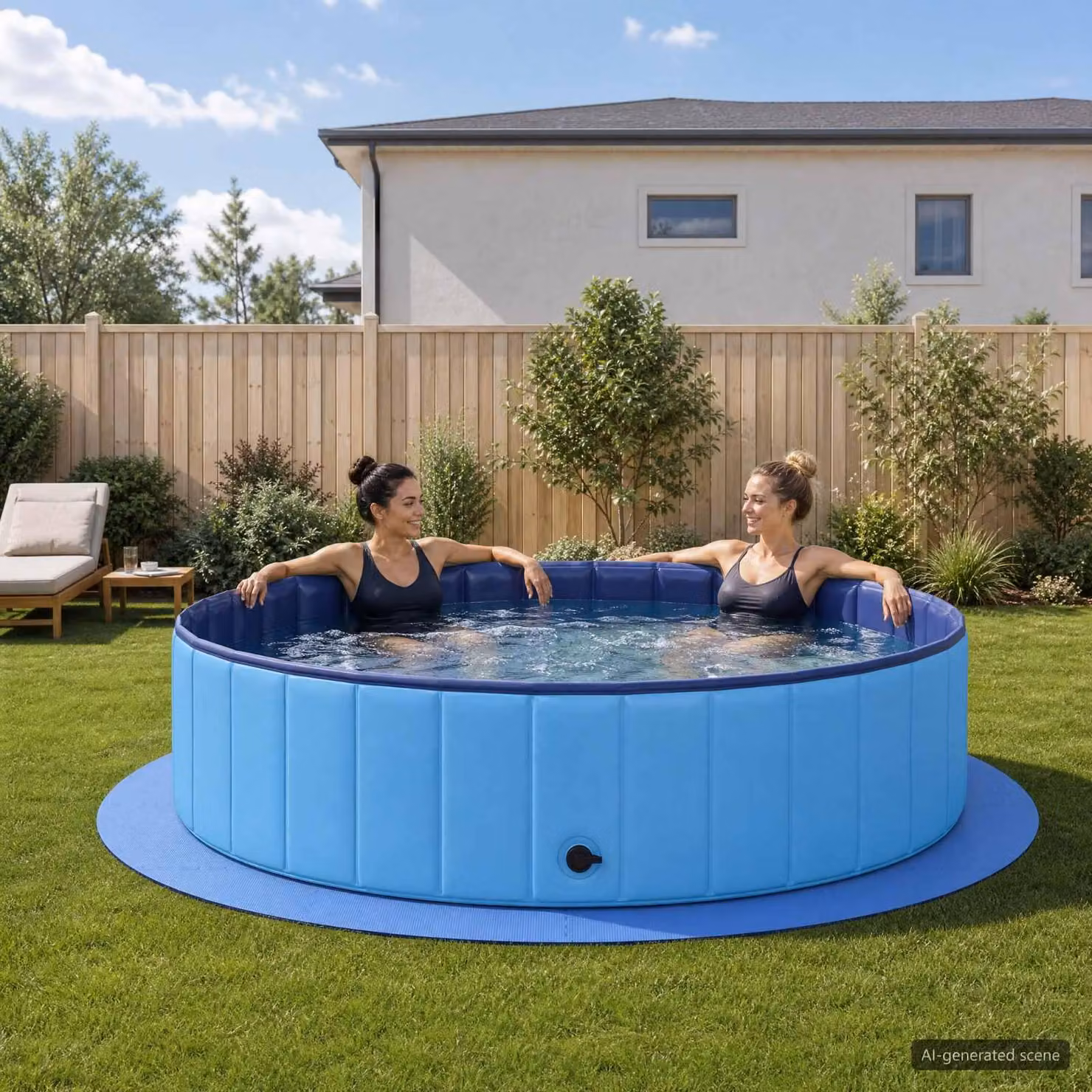 Tappetino protettivo per piscina, 16 pezzi, diametro 235 cm, rotondo, in schiuma EVA, colore blu