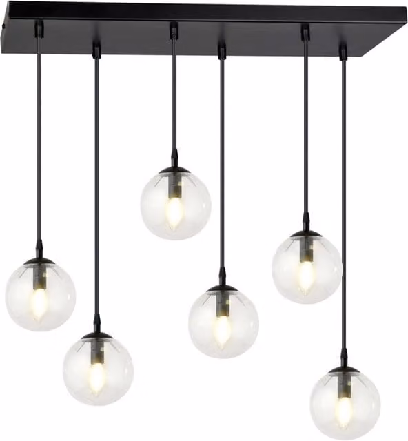 Lampadario a sospensione Emibig COSMO in metallo nero e vetro trasparente, regolabile in altezza e dimmabile, 6xE14