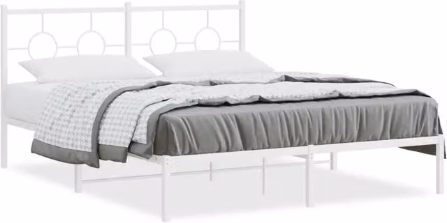 Letto matrimoniale | Letto per adulti | Giroletto con Testiera Metallo Bianco 150x200 cm