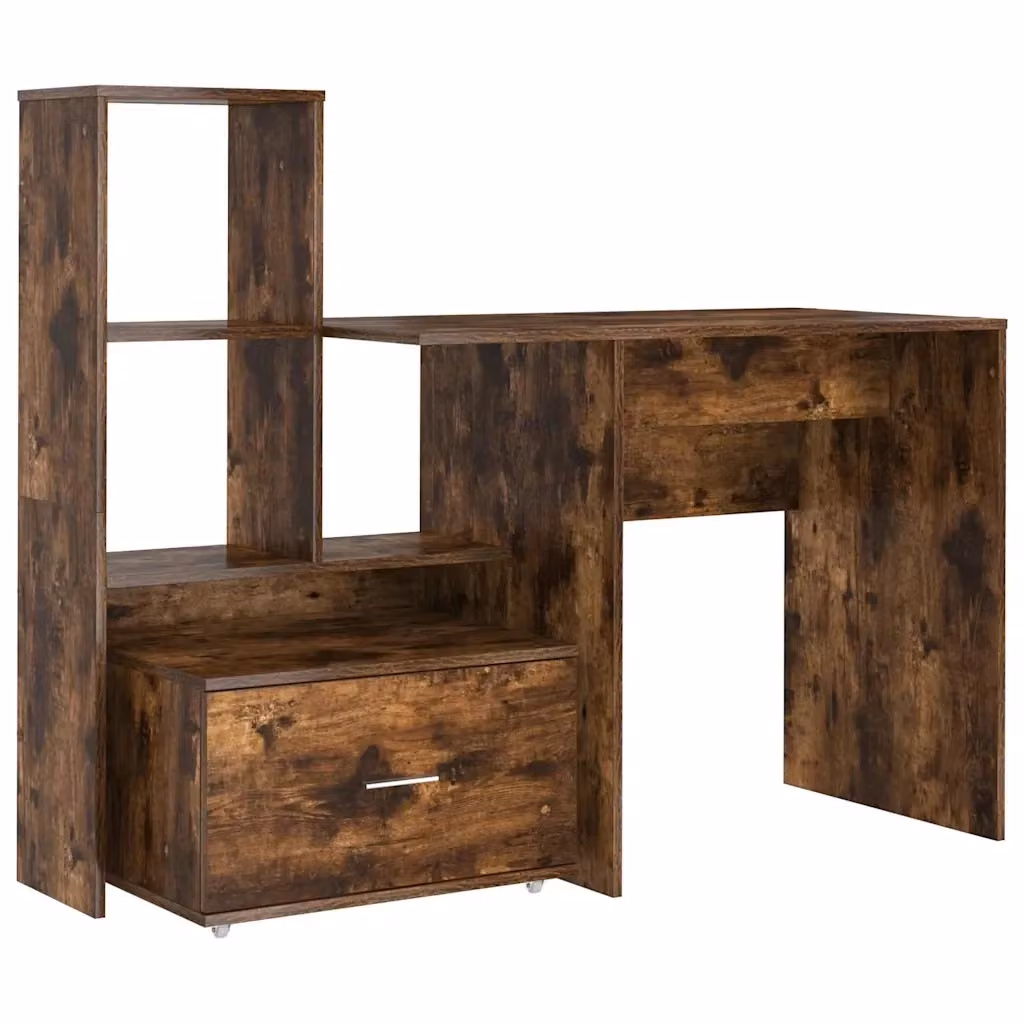 Scrivania moderna vidaXL in legno ingegnerizzato color rovere fumé, L: 131,5 cm, P: 50 cm, H: 75 cm – 2