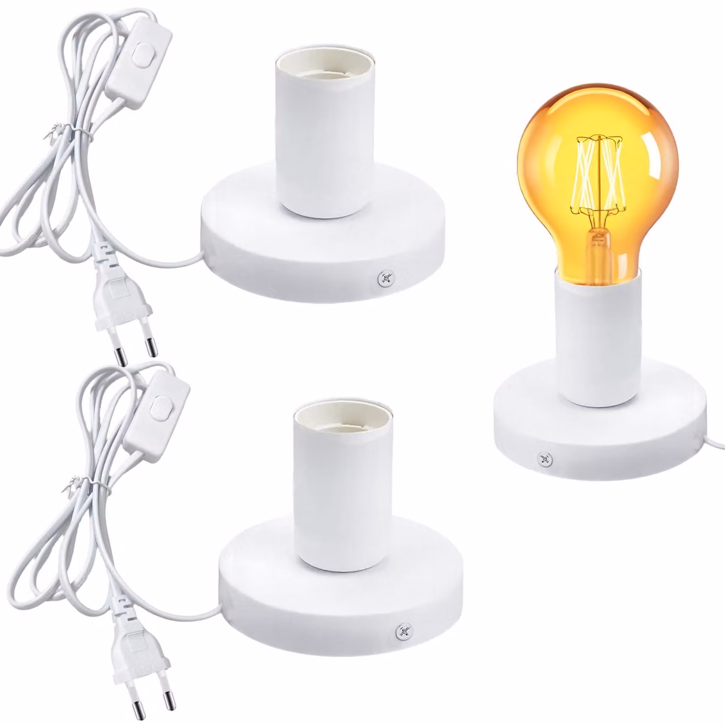 Set di 2 portalampade E27 con cavo, lampada da tavolo vintage con interruttore sul cavo