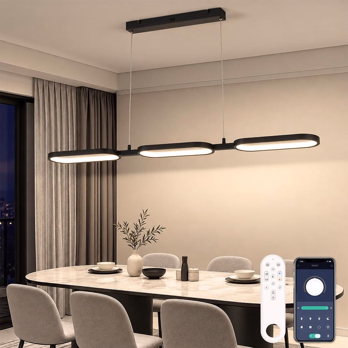 Lampada a sospensione dimmerabile, 109 cm, 52 W, LED, colore nero