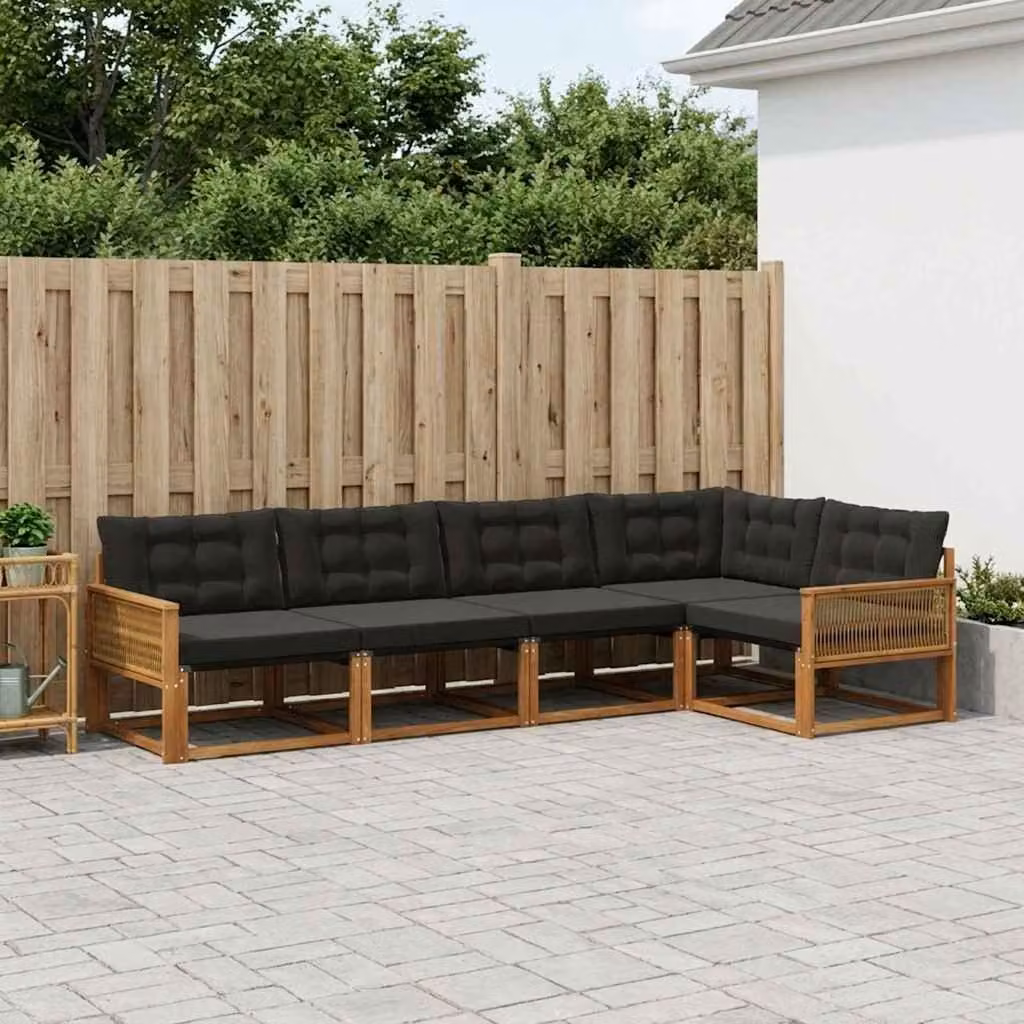Set di divani da esterno vidaXL 5 pz in legno di acacia con cuscini, colore naturale e nero