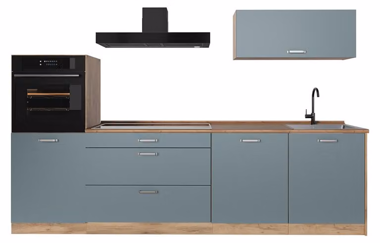 Cucina componibile Vicco R-Line Grigio-blu/Rovere dorato 280 cm piano di lavoro Rovere dorato, Model 67258