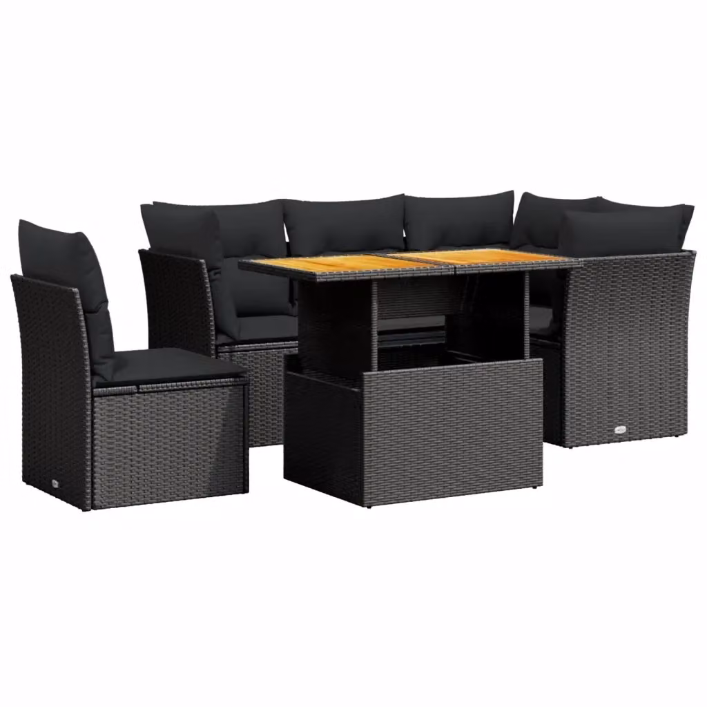 vidaXL Set Divani da Giardino 5 pz a Forma a L con Cuscini, Tavolino e Struttura in Metallo e Legno di Acacia, Colore Nero – 2