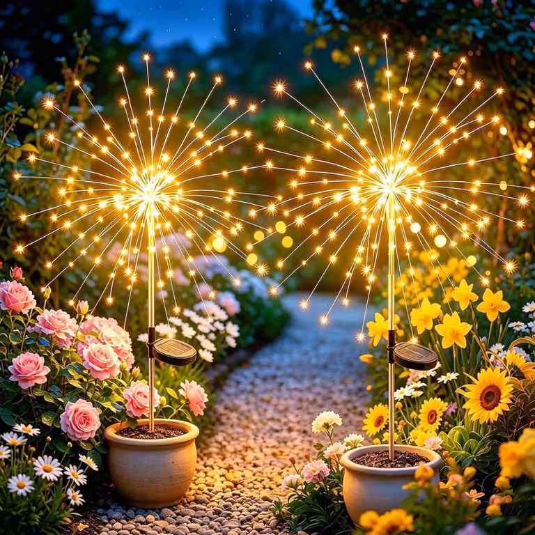 Joycome: 2 lampade solari per esterni, con 120 LED, effetto fuochi d'artificio