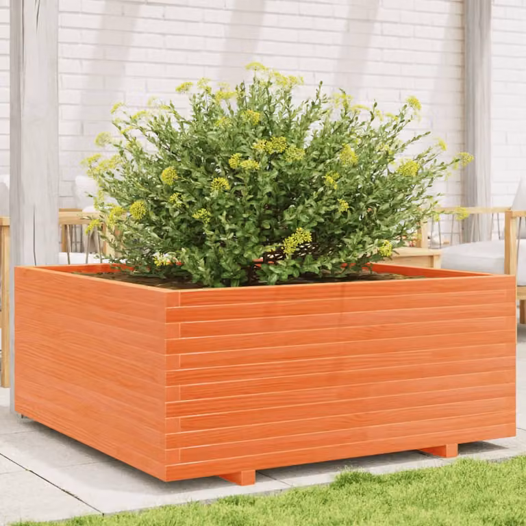 Fioriera da giardino rialzata vidaXL in legno massello di pino, colore marrone, L 110 x P 110 x H 49,5 cm