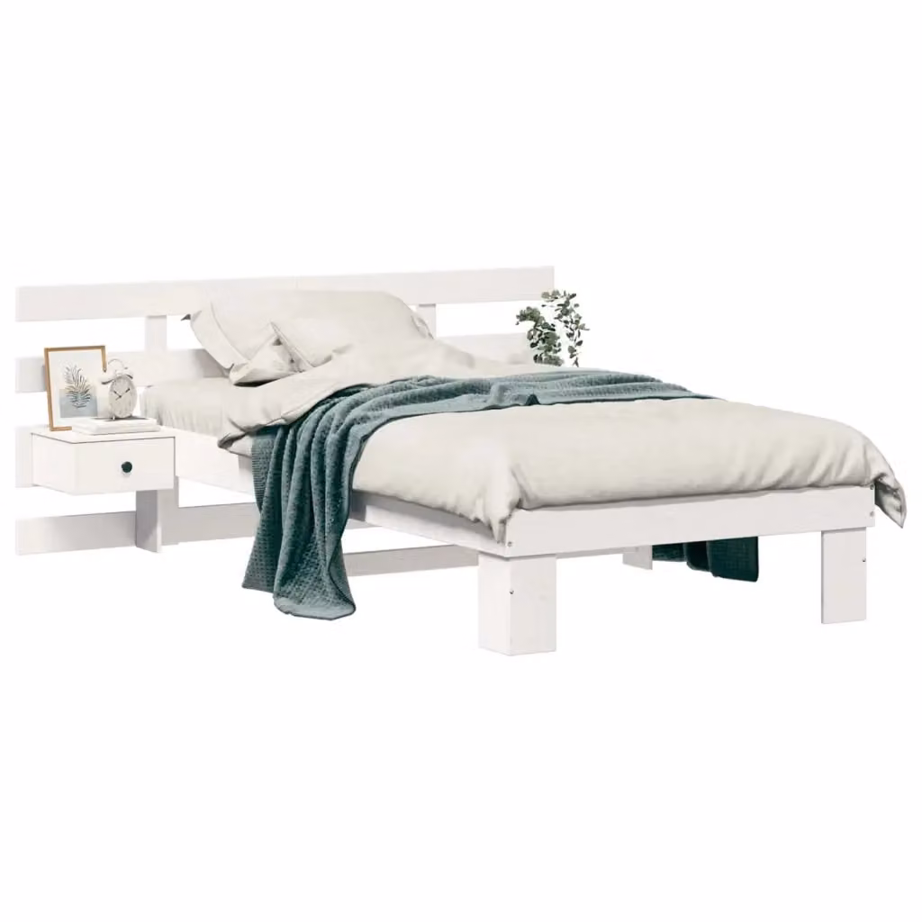 Struttura letto con giroletto e rete in pino massello bianco DESIGN IN L/P/H: 190 x 75 x 145 cm – 2
