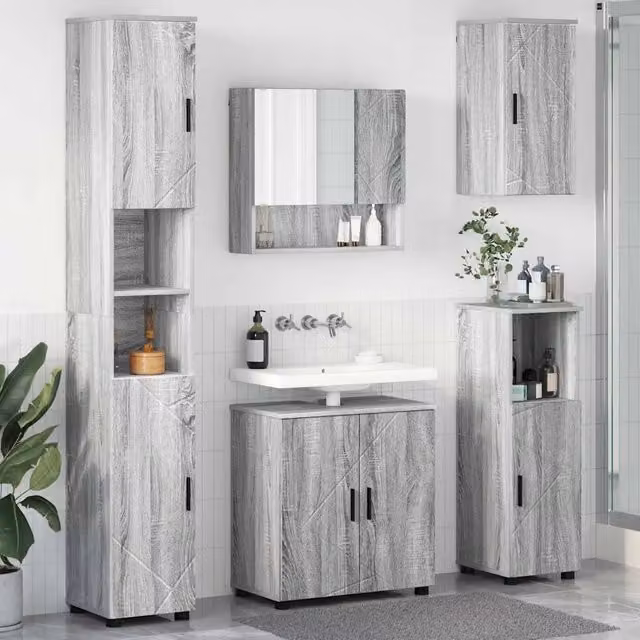Set di mobili per il bagno 5 pz Sonoma grigio 61 x 35 x 64 cm 3392989
