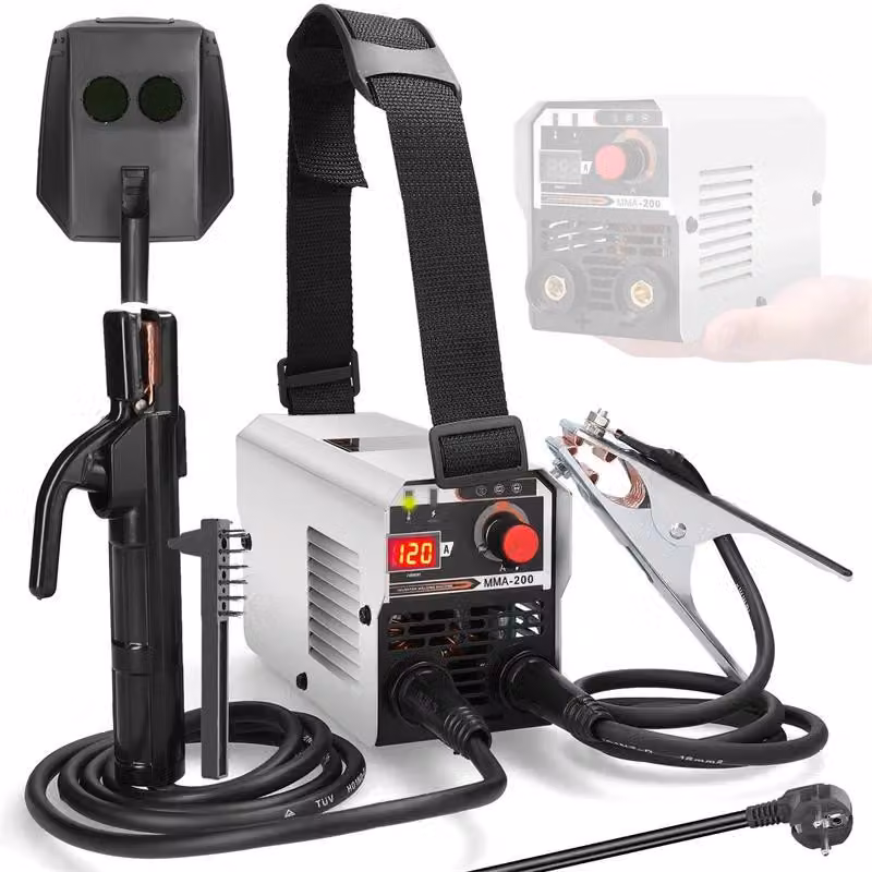 Saldatrice MMA-200 - Saldatrice inverter elettrica MMA - Corrente di saldatura regolabile - Mini saldatrice portatile - Con supporto per elettrodi e maschera di protezione