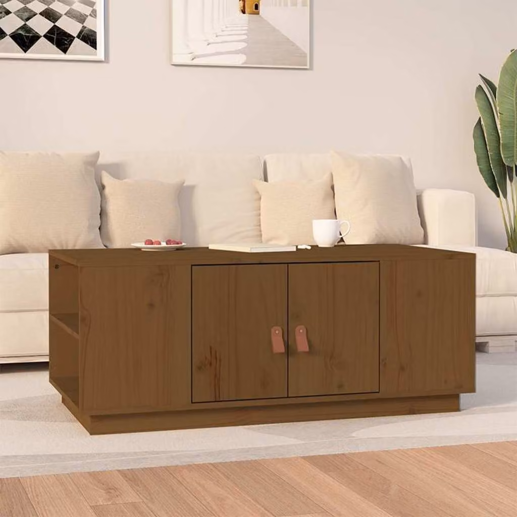 Tavolino da salotto moderno vidaXL in legno massello di pino, colore marrone, L: 100 cm, P: 50 cm, H: 41 cm